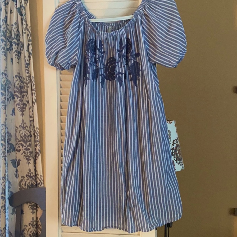 Blue and White Cotton Blouse
